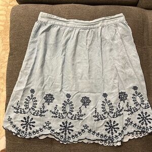 DownEast Light Blue A-Line Skirt with Navy Embroidery